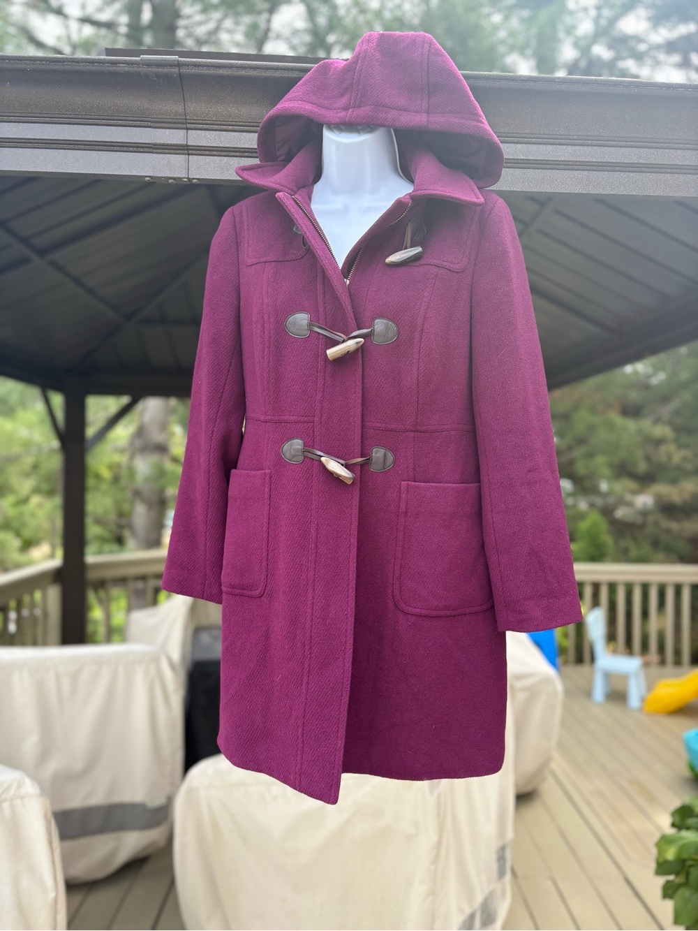 TALBOTS Deep Plum Hooded Coat, Size: 2
